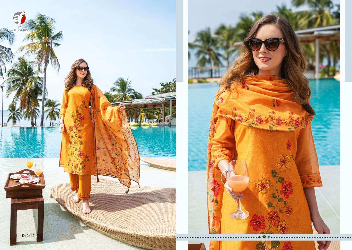 INSTAGIRL VOL 4 MODAL SILK COTTON LINNING KATHA WORK KURTI WITH JAAM SILK PANT AND DUPATTA BY AF BRAND 401